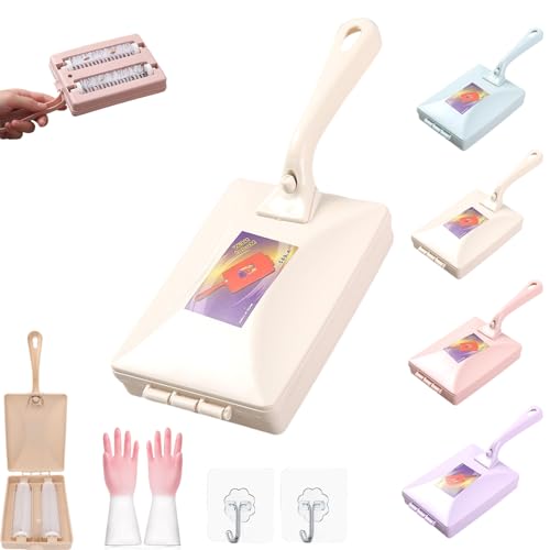Handheld Double Roller Carpet Brush, Multi-Functional Handheld Double Roller Sofa Sweepers with Crumb Collector, Manual Sweeper for Bed Desktop Carpet Pet Hair (Beige) - color: Beige