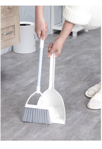 Mini Broom with Dustpan for Kids,Little Housekeeping Helper Set (White+Grey) - color: White+grey