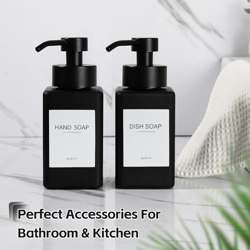 Black Foaming Hand Soap Dispenser, 12oz/350ml Glass Square Foam Soap Dispenser Set, 2Pcs Foaming Soap Dispenser with Foaming Pump, Refillable Soap Foam Dispenser for Bathroom, Kitchen - color: Black