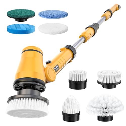 Electric Spin Scrubber Compatible with DeWalt 20V Battery, Ecarke Cordless Cleaning Brush with 4-Stage Handle, 8 Cleaning Heads for Bathroom/Floor/Kitchen/Tub/Tile, 2 Speeds – Tool Only