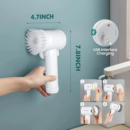 VIMALIFE Electric Spin Scrubber, Cordless Bathroom Scrubber IPX6 Waterproof with 5 Replaceable Heads, Power Scrub Brush for Shower, Tiles, Kitchen Scrub Brush for Cleaning