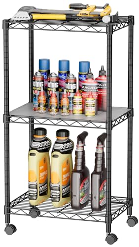 SINGAYE 3 Small Wire Shelves Kitchen Pantry Close Home Organizers and Storage Bathroom Shelf Laundry Room Organization Adjustable Book Metal Garage Shelving Unit - color: Black, size: 3-Tier 11.8"D X 17.3"W X 30.7"H