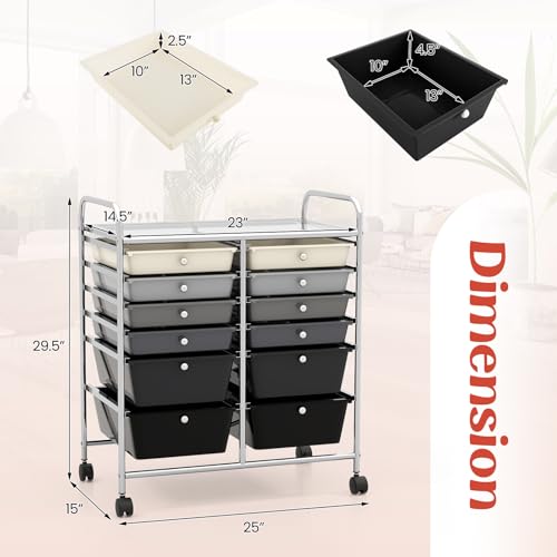 DREAMADE Rolling Cart with Storage Drawers, Utility Cart with Removable Plastic Drawers, Lockable Wheels, Art Cart for Classroom Organization Art Supplies Office Scrapbook (12 Drawers, Mixed-black) - color: Mixed-black, style: 12 Drawers
