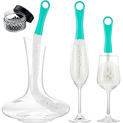 Boao 3 Pcs Decanter Cleaning Brush Wine Glass Decanter Flexible Bottle Brush Set with Cleaning Beads Household Tools for Bottle Goblets Glasses Cups (Blue) - color: Green