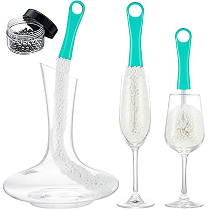 Boao 3 Pcs Decanter Cleaning Brush Wine Glass Decanter Flexible Bottle Brush Set with Cleaning Beads Household Tools for Bottle Goblets Glasses Cups (Blue) - color: Green