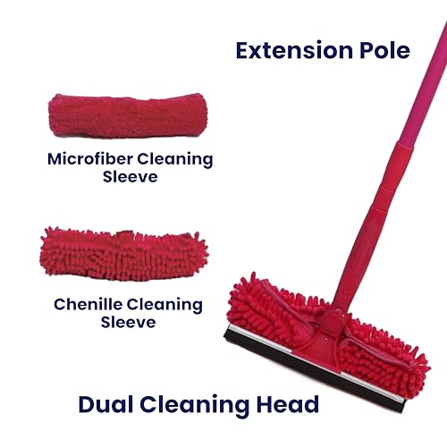 Microfiber Window Cleaner – Dual Heads & Telescoping Handle (Raspberry)