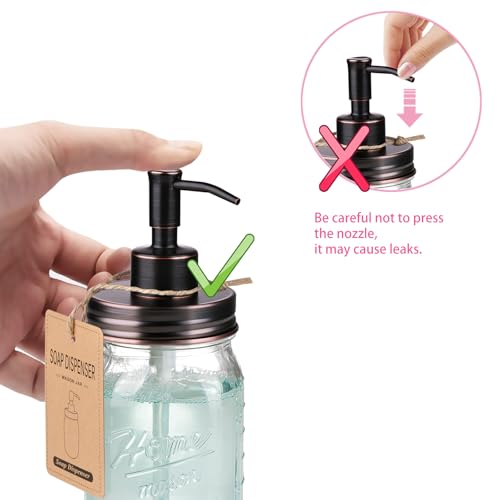 SheeChung 16 Oz Mason Jar Liquid Soap Dispenser, Glass Hand Soap Dispenser, Stainless Steel Pump Lid, Refillable Lotion Dispensers for Bathroom Countertop Kitchen (2, Oil Rubbed Bronze) - color: Oil Rubbed Bronze-2 Pack
