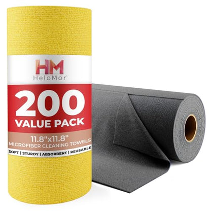 200 Pack Microfiber Cleaning Cloth Roll - Tear Away Reusable Paper Towels Washable, 11.8" Ultra Absorbent Cleaning Supplies for Housekeeping, Cleaning Rags Microfiber Towel, Lint Free Cloth Value Pack - color: Gray + Yellow