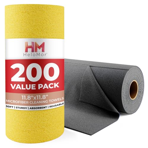 200 Pack Microfiber Cleaning Cloth Roll - Tear Away Reusable Paper Towels Washable, 11.8" Ultra Absorbent Cleaning Supplies for Housekeeping, Cleaning Rags Microfiber Towel, Lint Free Cloth Value Pack - color: Gray + Yellow
