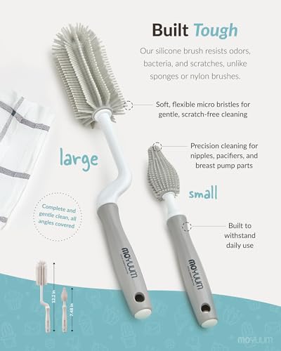Moyuum Silicone Baby Bottle and Nipple Brush Set | Made in Korea, 360 Degree Rotating Handle, Soft Bristles, Hanging Hole for Quick Drying and Storage, Dishwasher Safe (Mint) - color: Mint