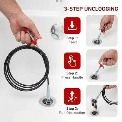 Drain Snake 35 Feet,Snake Drain Hair Removal Tool, Sink Unclogger Drain Cleaner Tool for Bathroom Kitchen Tub Shower Drain Clog Remover,Flexible Grabber Claw Pick Up Reacher