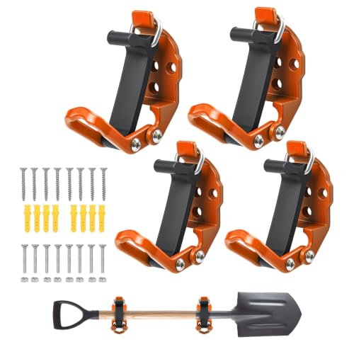 4 Pack Shovel Holder Wall Mount for Truck & Trailer, Adjustable Rubber-Coated Clamp for Shovel, Broom & Rake,Axe (0.6"–1.43"), Tool Holder for Overlanding, Off-Road, Work Truck & Garage,Orange - color: Orange, size: 4 Pack