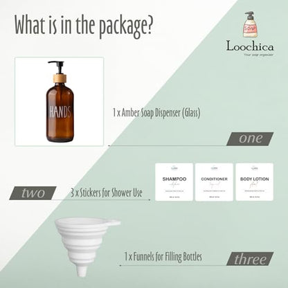 LOOCHICA Hand Amber Glass Soap Dispenser with Pump, Amber Hand Soap Dispenser, Refillable Reusable Apothecary Soap Pump Dispenser Bottles for Bathroom and Kitchen Use - color: C05-amber-hands