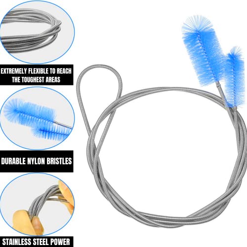 72" Flexible Pipe Cleaning Brush - Heavy Duty Auger Tool Blue | Heavy duty cleaning brush for bathroom sink, bathtub, shower, kitchen sink drains, bottles, elastic hose pipe cleaner - color: Blue
