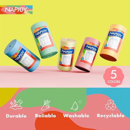 Napjoy Microfiber Cleaning Cloth Roll, 75PK Easy Tear Away Reusable Paper Towels, 12" x 12", Lint-Free and Scratch-Free with Patented Fiber Technology Microfiber Towel Roll, Pink - color: Pink