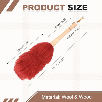 uxcell Wool Duster, 14.2" Natural Feather Cleaner Household Cleaning Duster with Solid Wooden Handle for Cleaning Fans Window Blinds Shelves Furniture, Red - color: Red, size: 14.2"