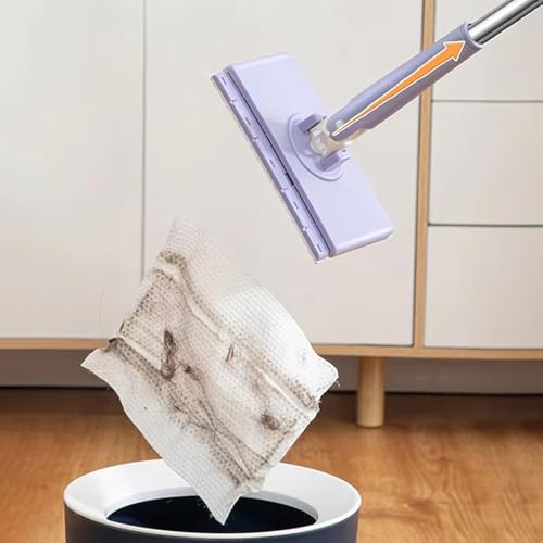 Hands Free Multi Purpose Flat Mop - Lazy Cleaning & Face Towel, Snap Grip MiniMop, Long Handle Dry Wet Use Lazy DustMop for Hardwood & Tile Floor Cleaning (Purple) - color: Purple