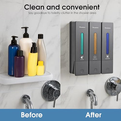 Shampoo and Conditioner Dispenser,Shower Dispenser 3 Chamber No Drill,Shower Soap Dispenser Wall Mounted for Bathroom Hotel with Upgrade Pump Head,3 * 400ml, (Gray 3 Chamber) - color: Gray 3 Chamber
