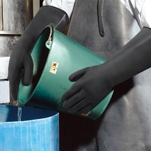 18" Chemical Resistant Gloves, Black Safety Work Heavy Duty Rubber Gloves, Long Waterproof Rubber Industrial Safety Glove for Cleaning, Gardeing,Dishwashing - color: 18 Inch
