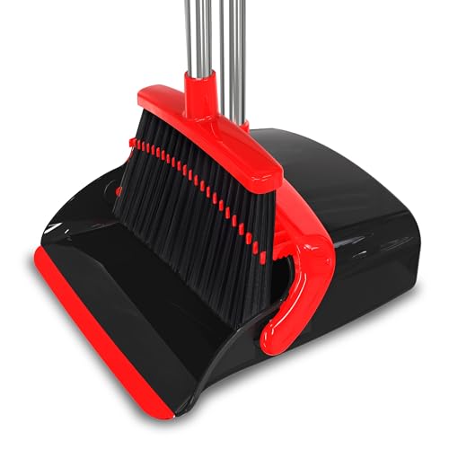 Broom and Dustpan Set 55", Long Adjustable Stainless Steel Handle, Upright, Large Size, Lightweight Broom with Dustpan Combo Set for Home Kitchen Office Lobby Indoor and Outdoor
