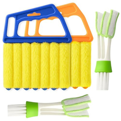 Blind Cleaner Duster Tool - 2 Pcs 7 Fingers Anti-Shedding Window Blind Cleaner Tool and 2 Pcs Air Vent Cleaner, with High-Density Microfiber Fleece and Ergonomic Handle, Detachable and Washable