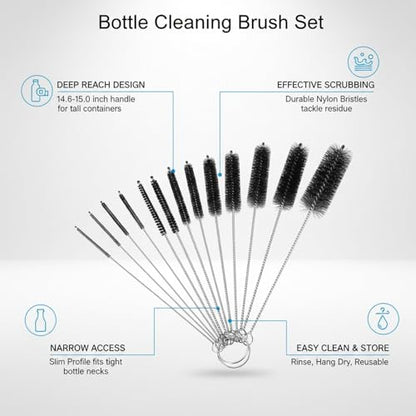 Long Handle Bottle Cleaning Brush for Narrow Neck Containers, Durable Nylon Bristles, Blue - size: 14.96 x 5.91 x 1.57 in