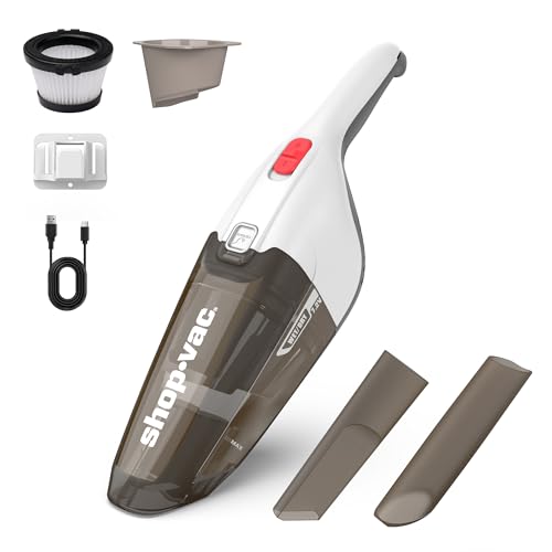 Shop-Vac Wet/Dry Handheld Vacuum Cordless, Powerful Portable Car Vacuum Rechargeable, Wall-Mounted Hand Vac with Crevice Tool, Lightweight Hand Vacuum for Home & Car, Washable Filter, White - color: White and Gray