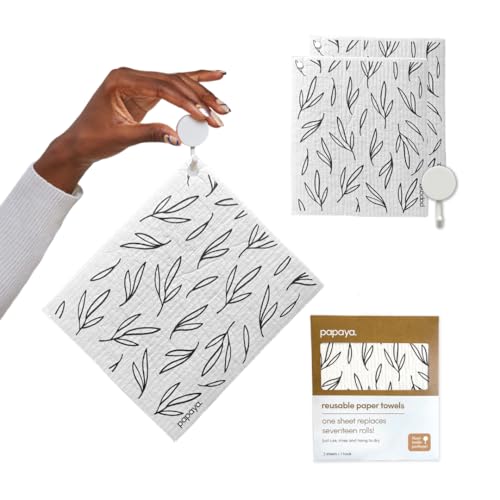 Papaya Reusable Paper Towels, Premium Swedish Dishcloths with Hook, Non-Scratch Reusable Paper Towel, 1 Sheet Replaces 17 Rolls - 2 Sheets, 1 Hook - color: Call Me Twiggy