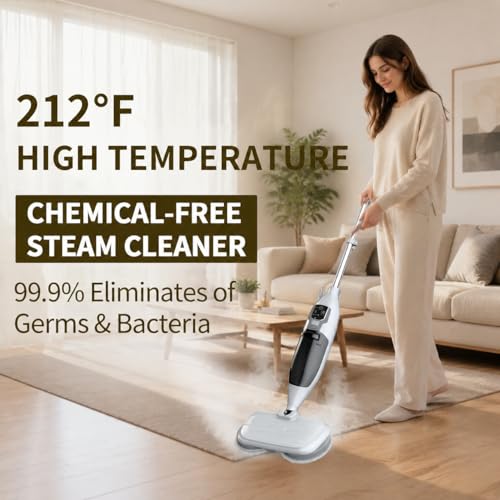 PUREBEAR Steam Mop Cleaner For Home With 4 Replacement Pads, 3 Adjustable Steam Setting, MultiPurpose Handheld Steamer Cleaning for Hardwood Floors, Clothes,Windows,Tiles, Grout (White)