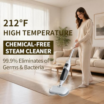 PUREBEAR Steam Mop Cleaner For Home With 4 Replacement Pads, 3 Adjustable Steam Setting, MultiPurpose Handheld Steamer Cleaning for Hardwood Floors, Clothes,Windows,Tiles, Grout (White)