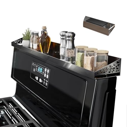 STUTOV 30" Magnetic Stove Top Shelf – Black Stainless Steel Spice Rack and Seasoning Organizer – Kitchen Shelf for Back of Stove – Over Stove Rack and Storage Organizer - color: Black Stainless Steel