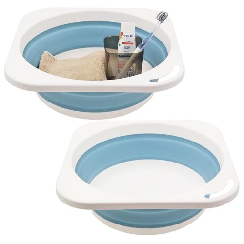 2 Pack Collapsible Plastic Wash Basin 5L (1.4 Gallon), Kitchen Dishpan, Floding Small Bathtub, Space Saving Plastic Wash Bin for Dorm Camping Supplies Fishing Travel and Home (Blue 2 pcs) - color: Blue 2 Pcs