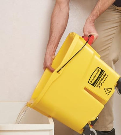 Rubbermaid Commercial Products WaveBrake 26 Qt. Side-Press Mop Bucket and Wringer Combo on Wheels, Yellow, for Professional/Industrial/Business Heavy-Duty Floor Cleaning/Mopping - size: 26 Qt