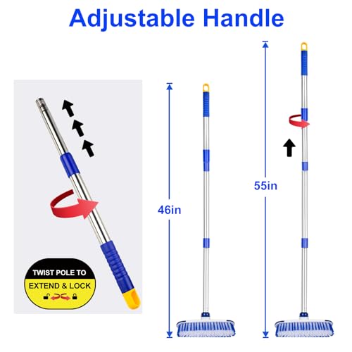 Floor Scrub Brush with Long Handle, 2 in 1 Deck Scrub Brush, Stiff Bristle Scrub Broom & Cleaning Brush for Tile Floor,Deck,Patio,Marble,Garage,Wall, Kitchen,Bathroom - size: 10"