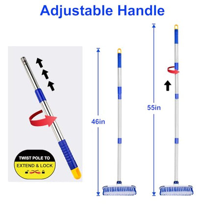 Floor Scrub Brush with Long Handle, 2 in 1 Deck Scrub Brush, Stiff Bristle Scrub Broom & Cleaning Brush for Tile Floor,Deck,Patio,Marble,Garage,Wall, Kitchen,Bathroom - size: 10"