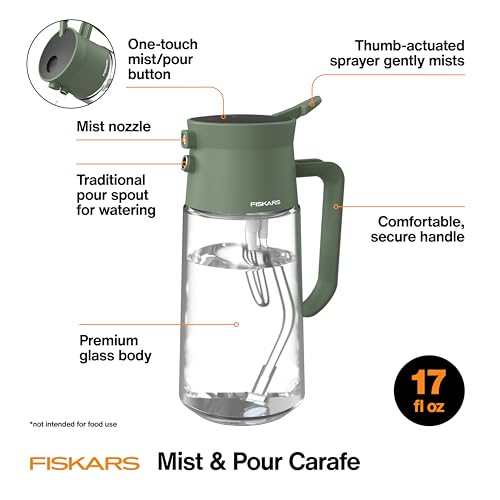 Fiskars 2-in-1 Mist & Pour Watering Can, Space Saving Glass Plant Mister with Thumb Pump Sprayer and Spout for Indoor Plants, Boost Humidity & Soak Roots of Houseplants, 17 oz, Modern Décor Style - size: Mist/Pour Combo