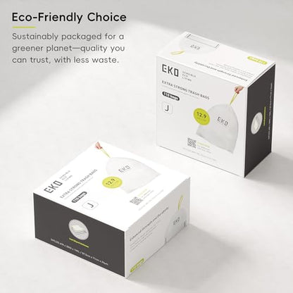 EKO 12.9 Gallon / 45-49 Liter, 110 Count Drawstring Trash Bags, Extra-Strong Unscented Garbage Bags, Easy-Dispense Roll for Kitchen & Household Use, Resists Tears, Leaks and Punctures, Code J, White - size: 110 Count (Pack of 1), style: 12.9 Gallon Bags/C