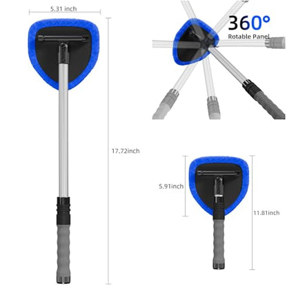 Windshield Cleaner Tool with Extendable Aluminum Handle (Up to 19.7"), Streak-Free Auto Glass Cleaning Kit with 4 Thick Microfiber Pads & Spray Bottle, Inside Window Defogger Accessories - color: Blue