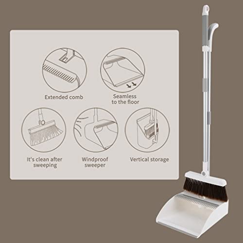 Broom and Dustpan Set, Multi Functional Folding Broom with Dust Pan with Long Handle Combo Set for Office and Home Standing Upright Sweep Use with Lobby Broom