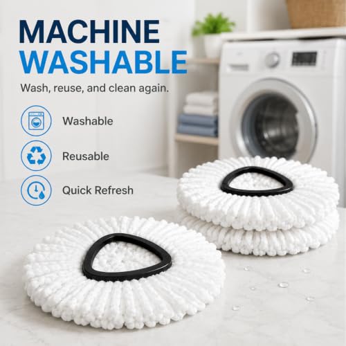 6 Pack Microfiber Spin Mop Replacement Heads Compatible with O-Cedar Triangle Spin Mop, Washable Reusable Mop Refills, Highly Absorbent Replacement Mop Heads for Hardwood, Vinyl & Laminate Floors