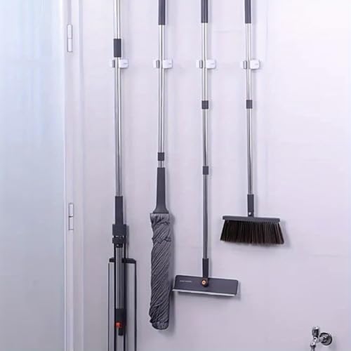 2 Pack Wall Mounted Mop Broom Holder No Drill Adhesive Wall Storage Rack Multifunctional Tool Organizer for Bathroom Kitchen Garage Spring Home Organization Supplies