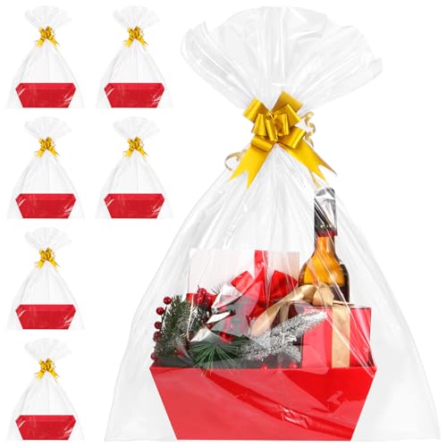 AFOROEOA 6PACK Red Baskets For Gifts Empty, 10x12”Thick Gift Basket with 6Bows 6Bags Empty Gift Baskets for Christmas, Easter, Birthdays, Valentine’s Day Wrapping Gift - color: 6PACK Red