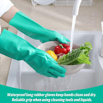 Reusable Waterproof Household Dishwashing Cleaning Rubber Gloves - color: Green-small- 2 Pairs