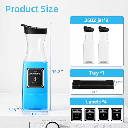 Laundry Detergent Dispenser,Laundry Soap Dispenser,Liquid Laundry Detergent Container,35OZ Fabric Softener Dispenser with Tray, Laundry Room Organization,Extra 4 Labels,Black - color: Black