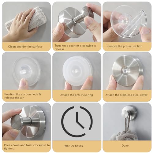 Suction Cup Hooks, Shower Hooks for Inside Shower, No-Drill Towel Hook Stainless Steel Waterproof Suction Hook for Wreaths, Loofah, Towel, Coat, Bath Robe (3, Black) - color: Black
