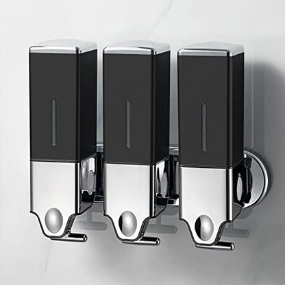 No-Drill 3 Pack 500ml Wall Mounted Soap Dispenser for Bathroom and Kitchen, Shampoo and Conditioner Dispenser Drill Free with Adhesive(Square-Black) - color: Black-2