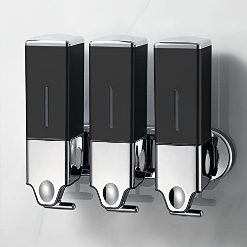 No-Drill 3 Pack 500ml Wall Mounted Soap Dispenser for Bathroom and Kitchen, Shampoo and Conditioner Dispenser Drill Free with Adhesive(Square-Black) - color: Black-2