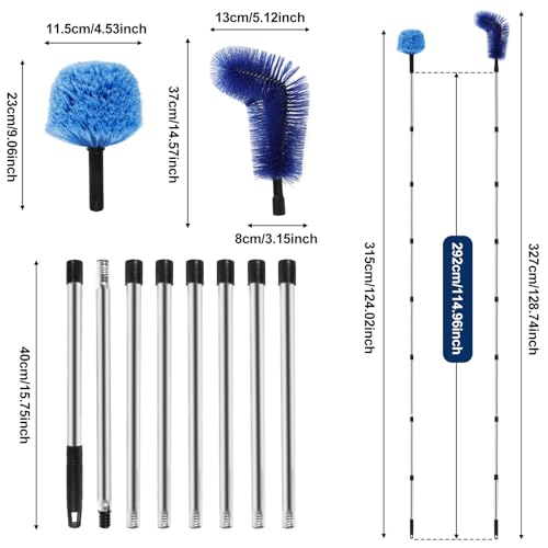 Cobweb Duster with Extension Pole, Long Handle Gutter Cleaning Tools and Cobweb Brush, Gutter Cleaning Brush Telescopic Gutter Cleaner, Detachable Spider Web Cleaner Tool for Ceiling Fan Furniture (A)