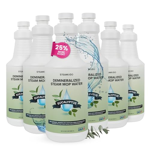 Steam & Go Demineralized Water for Steam Mop – Eucalyptus Mint Scent, 32 Ounces (Pack of 6) | Scented Floor Cleaner Solution, Ready-to-Use, Compatible with Any Steam Cleaner - size: 32 Fl Oz (Pack of 6)