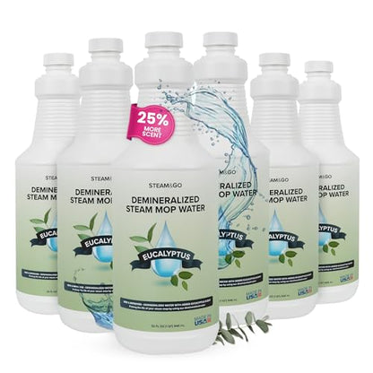 Steam & Go Demineralized Water for Steam Mop – Eucalyptus Mint Scent, 32 Ounces (Pack of 6) | Scented Floor Cleaner Solution, Ready-to-Use, Compatible with Any Steam Cleaner - size: 32 Fl Oz (Pack of 6)